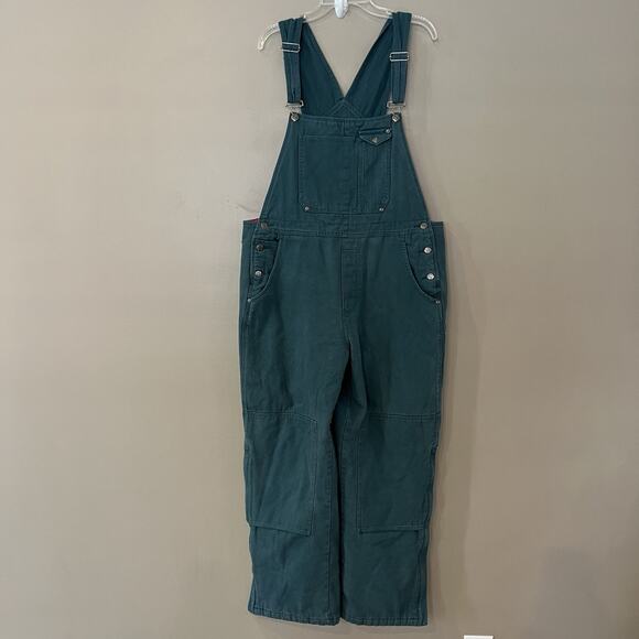 Roper Range Gear Double Knee Denim Overall Women Large Green Hot Pink Quilt Line - Picture 1 of 14